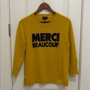 J. Crew Yellow Sweater with Merci Beaucoup Print